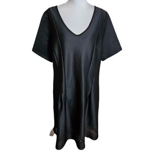 NY Collection Woman Black Scuba Dress Plus Size 1X Laser Cut Hem Midi Workwear